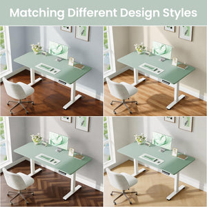 55 Inch Large Electric Standing Desk, 4 Memory Heights Adjustable,Sit to Stand Up, Work Home Office Computer Table for Study, Walking Pad, Writing, and Games, Wooden Desktop Desks, Green