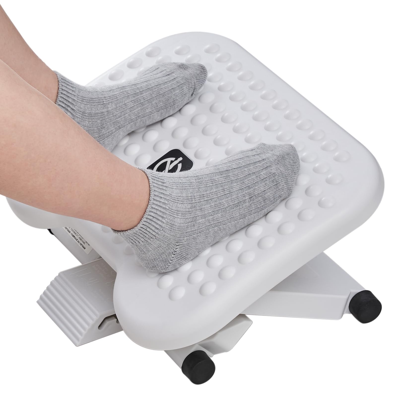 Adjustable Desk Footrest, Foot Rest for Under Desk at Work with Massage, Adjustable Foot Stool with 3 Height Position & 30 Degree Tilt Angle Adjustment for Home, Office, White