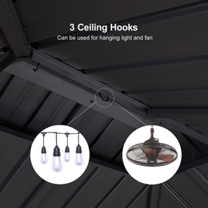 6.5' X 12' Hardtop Grill Gazebo for Patio Permanent Aluminum Barbeque Shelter with Ceiling Hook and Shelves Double Tiered Grey Outdoor BBQ Gazebo