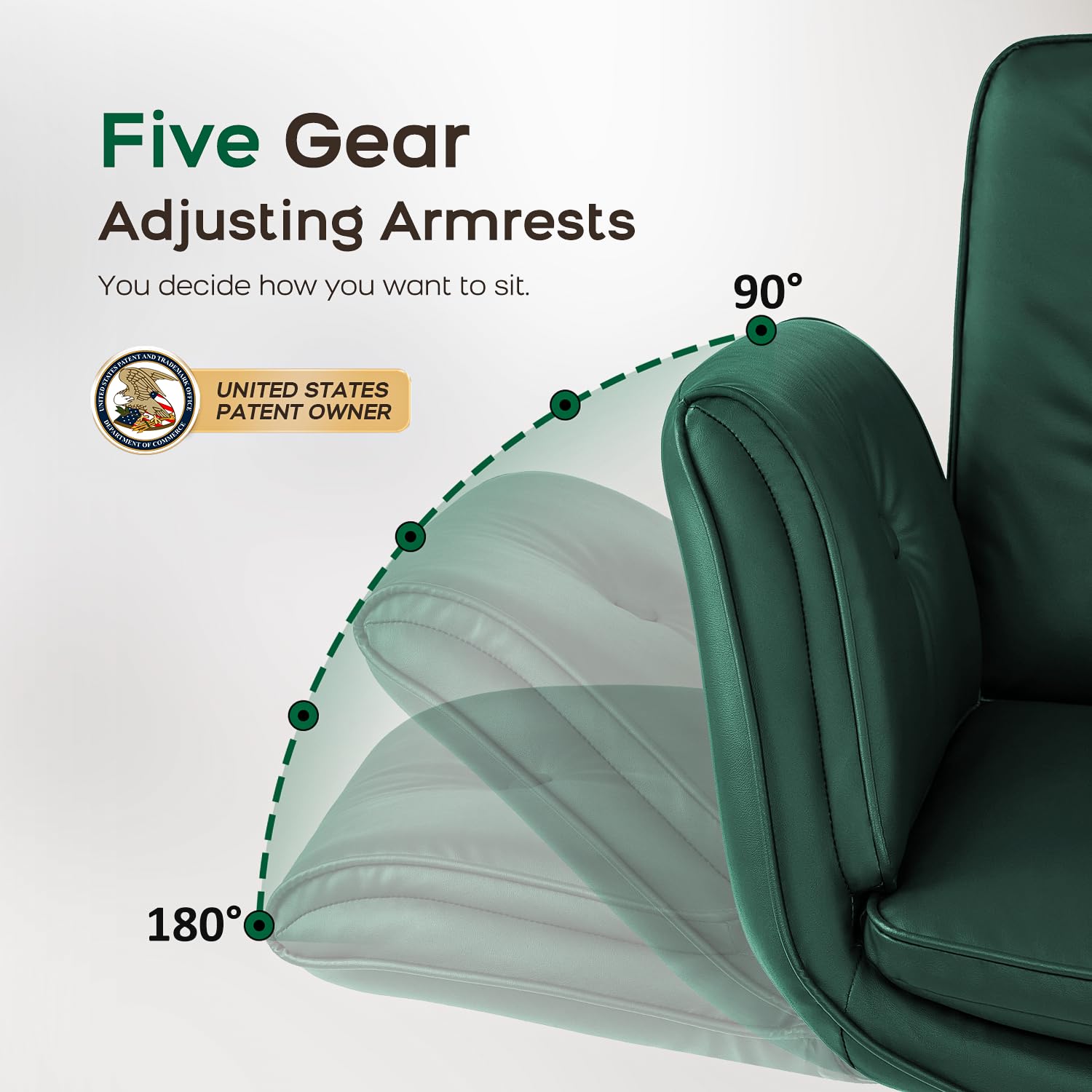 Criss Cross Office Chair, PU Leather Vanity Chair with 5-Level Adjustable Armrests & Swivel, Ergonomic Criss Cross Chair for Home Office Bedroom Makeup（Green）