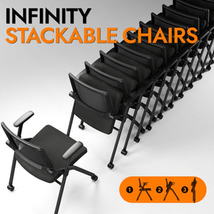 Foldable Office Chair with PU Wheels and Smooth Armrest-Ergonomic Mesh Bouncing Back, Stackable Conference Room Chair, Office Guest & Reception & Meeting Chair (Black)