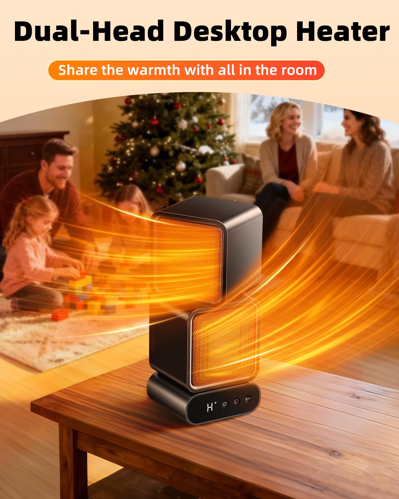 Dual-Head Space Heater,Portable Electric Heaters for Indoor Use with Thermostat and Remote,270° Oscillation,12H Timer,5 Modes,1400W PTC Ceramic Fast Safety Heat for Office Desk Home Bedroom