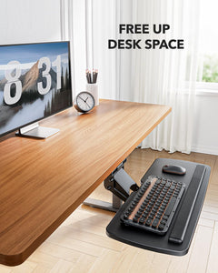 Keyboard Tray Under Desk, 360 Adjustable Ergonomic Sliding Keyboard & Mouse Tray, Under Desk Keyboard Tray Slide Out, Keyboard Holder Under Desk for Typing in Home, Office Work, 25