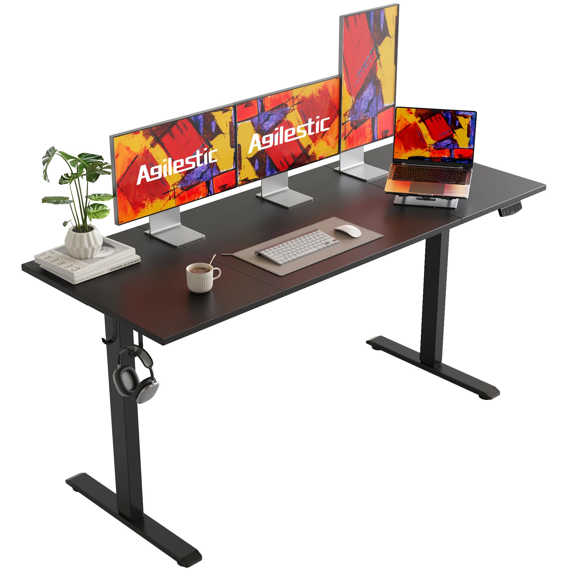 Electric Standing Desk, 63 x 24 Inches Height Adjustable Desk, Sit Stand up for Work Office Home, Ergonomic Rising Computer Table with Memory Preset, Black