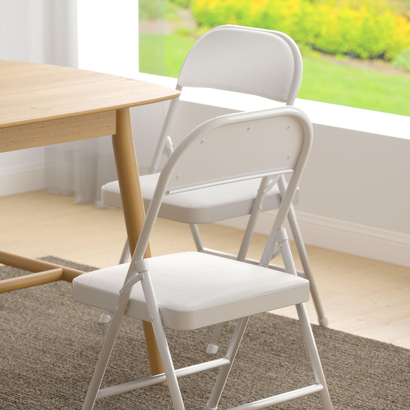 4 Pack Folding Chairs with Padded Vinyl Cushion Chairs with Comfortable Cushion and Durable Steel Frame for Home and Office, for Indoor and Outdoor Events (White, Vinyl)