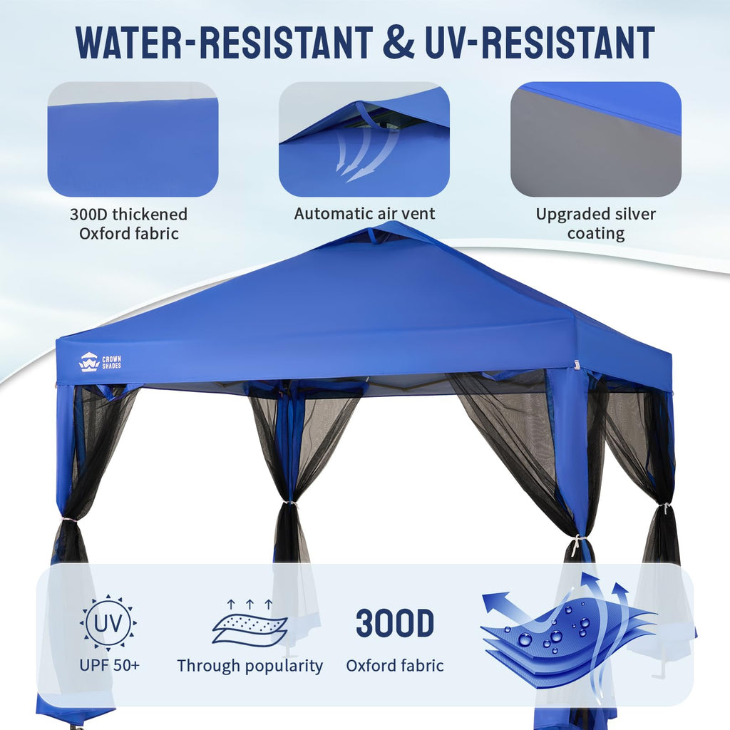 10x10 Pop Up Gazebo Canopy with Mosquito Netting, Instant Screen Tent with Wheeled Carry Bag & Sandbags,Easy Set Up Outdoor Canopy for Patio,Backyard,Camping & Events,Blue