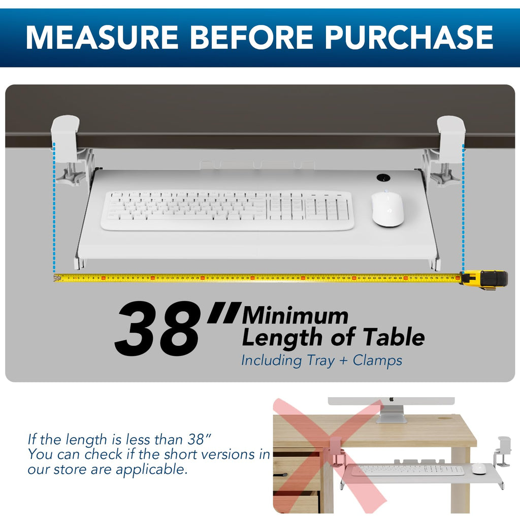 Keyboard Tray Under Desk Pull Out with Extra Sturdy C Clamp Mount System, 27.3 (32.5 inch Including Clamps) x 11 Inch Slide-Out