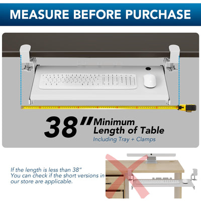 Keyboard Tray Under Desk Pull Out with Extra Sturdy C Clamp Mount System, 27.3 (32.5 inch Including Clamps) x 11 Inch Slide-Out
