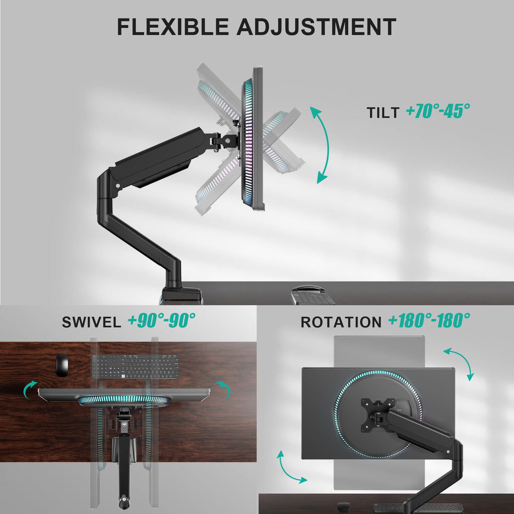 Single Monitor Mount for 13-34 inch Screens, Adjustable Single Monitors Arm, Regular Screen up to 32 inch, 26.4lbs, Computer Monitor Stand for Desk, VESA 75/100mm (GSMP001N), Black
