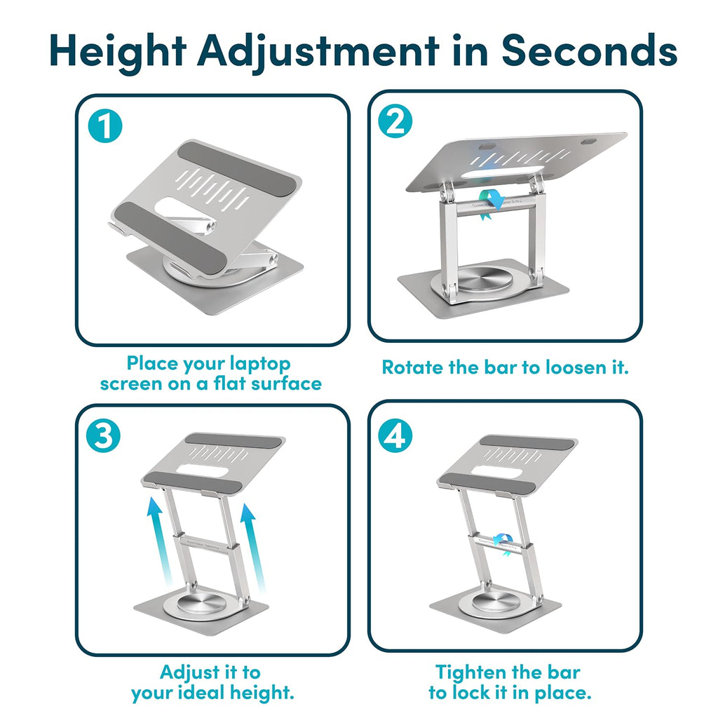360 Rotating Ergonomic Laptop Stand for Desk, Laptop Riser with Swivel Base, Adjustable Computer Stand for 10-17" MacBook Pro & All Laptops- Portable Standing Desk Converter- Height 16"