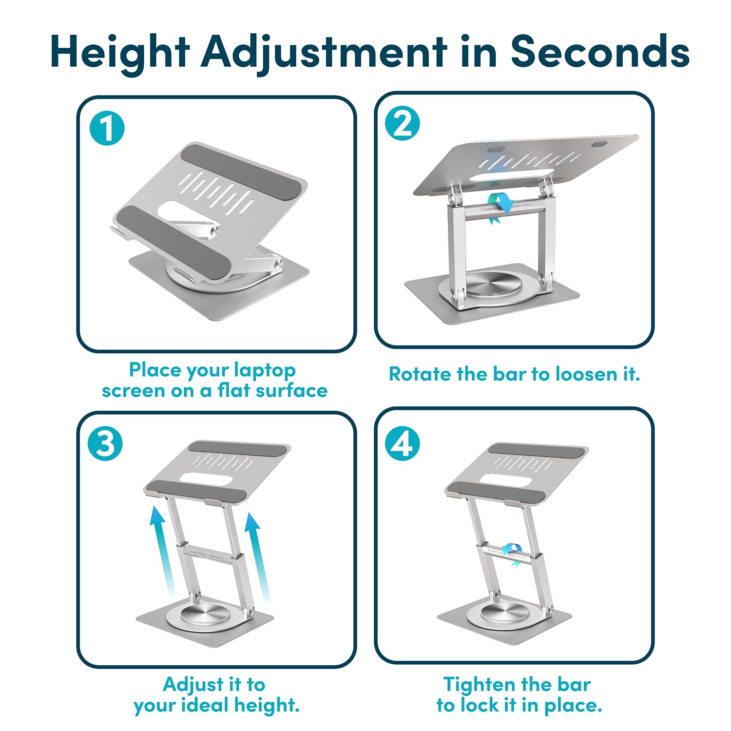 360 Rotating Ergonomic Laptop Stand for Desk, Laptop Riser with Swivel Base, Adjustable Computer Stand for 10-17" MacBook Pro & All Laptops- Portable Standing Desk Converter- Height 16"