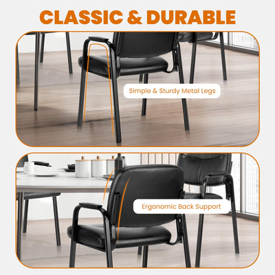 Office Reception Guest Waiting Room Chairs Set of 4, Leather Stationary Chair No Wheels with Padded Arms for Elderly Desk Conference Room Lobby, Inky