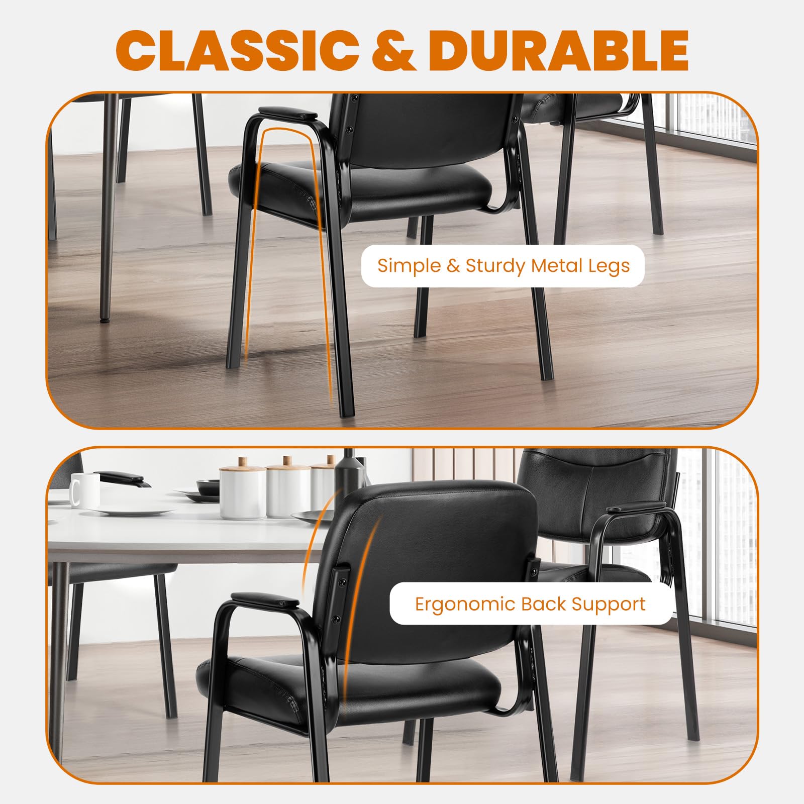 Office Reception Guest Waiting Room Chairs Set of 2, Leather Stationary Chair No Wheels with Padded Arms for Elderly Desk Conference Room Lobby, Inky