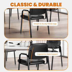 Office Reception Guest Waiting Room Chairs Set of 2, Leather Stationary Chair No Wheels with Padded Arms for Elderly Desk Conference Room Lobby, Inky