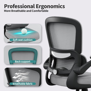 Office Chair - Ergonomic Desk Chair with Adjustable Lumbar Support, Mesh Computer Chair, Executive Chair for Home Office Comfortable Lumbar Support (Fog Gray)