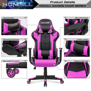 Gaming Chair, Office Chair High Back Computer Chair Leather Desk Chair Racing Executive Ergonomic Adjustable Swivel Task Chair with Headrest and Lumbar Support (Violet)