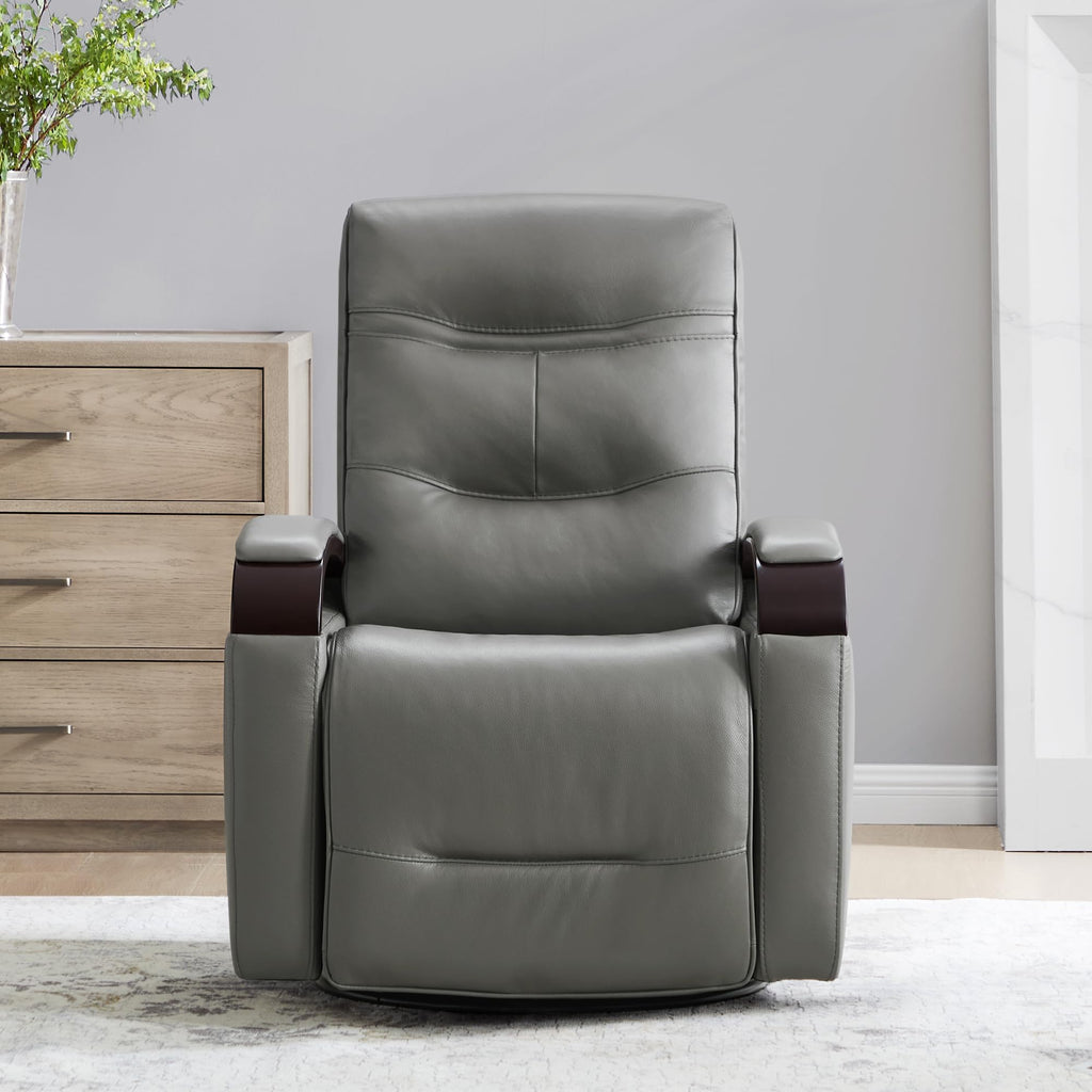 Genuine Leather Power Swivel Glider Rocker Recliner, FSC Certified Mid Century Modern Recliner Chair for Adults, Adjustable Power Headrest, for Nursery and Living Room, Haze