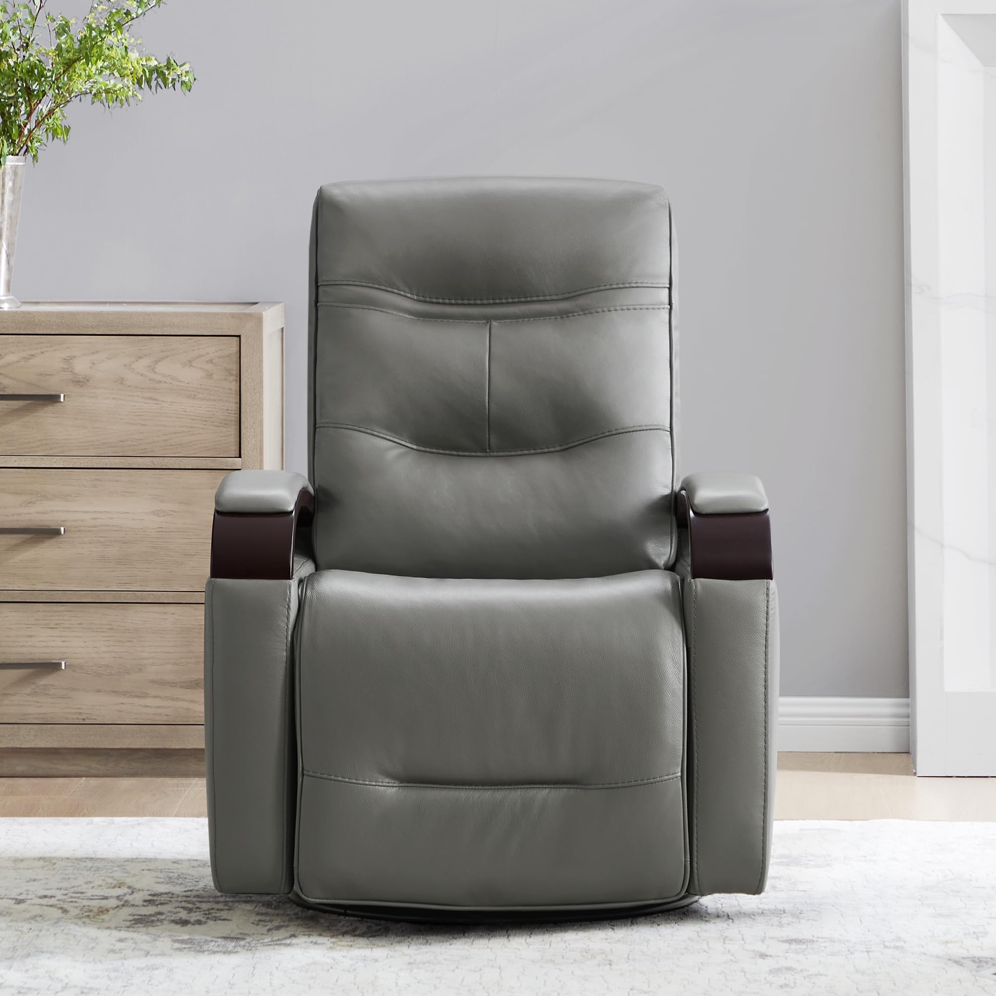 Genuine Leather Power Swivel Glider Rocker Recliner, FSC Certified Mid Century Modern Recliner Chair for Adults, Adjustable Power Headrest, for Nursery and Living Room, Haze