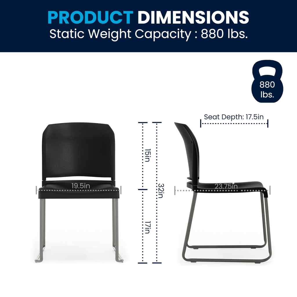 HERCULES Series 880 lb. Capacity Black Full Back Contoured Stack Chair with Gray Powder Coated Sled Base