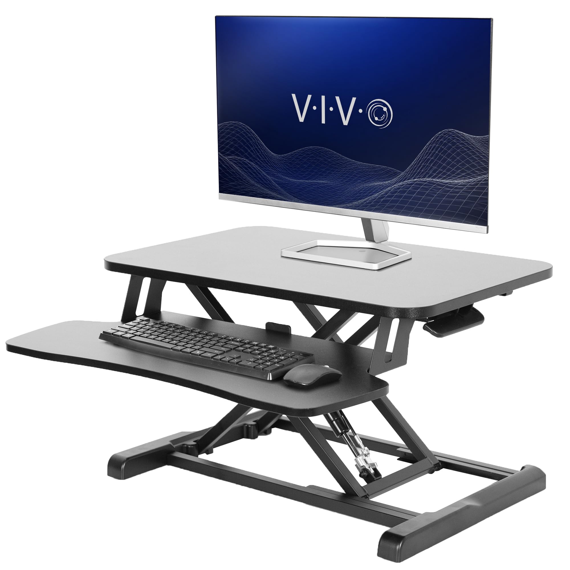 26 inch Desk Converter, K Series, Height Adjustable Sit to Stand Riser, Dual Monitor and Laptop Workstation with Keyboard Tray, Black, DESK-V026KB