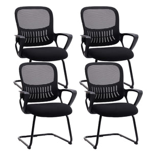 Reception Chair No Wheels, Stationary Non Rolling Mesh Mid Back Computer Guest Side with Lumbar Support for Waiting Area Reception Conference Room, Set of 4, Modern Black
