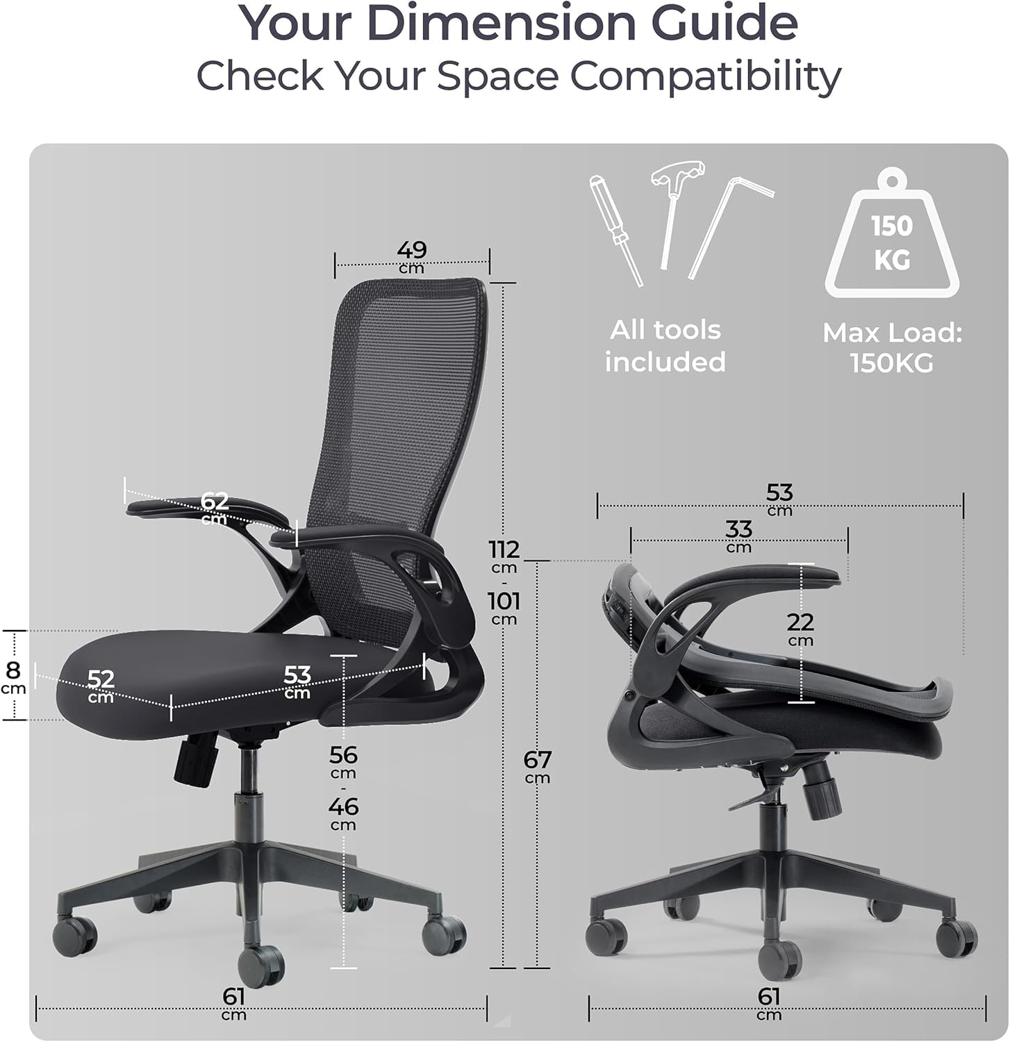 Model U Folding Office Chair Ergonomic Mesh Computer Chair for Small Room Adults Kids