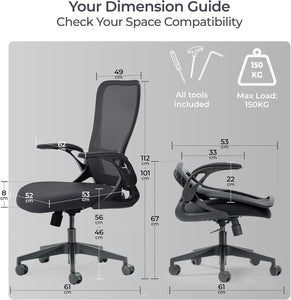 Model U Folding Office Chair Ergonomic Mesh Computer Chair for Small Room Adults Kids
