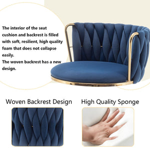 Gold Velvet Bar Stools Set of 2, Swivel Counter Height Bar Stools with Back, Adjustable Woven Barstools for Kitchen Island, Pub, Club (Blue)