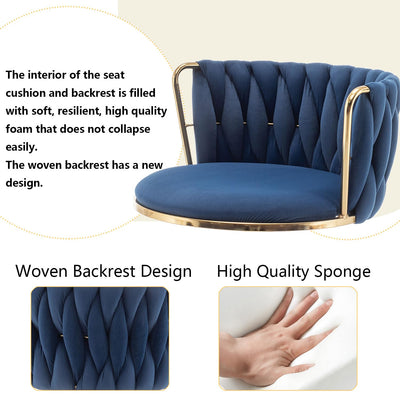 Gold Velvet Bar Stools Set of 6, Swivel Counter Height Bar Stools with Back, Adjustable Woven Barstools for Kitchen Island, Pub, Club (Blue)