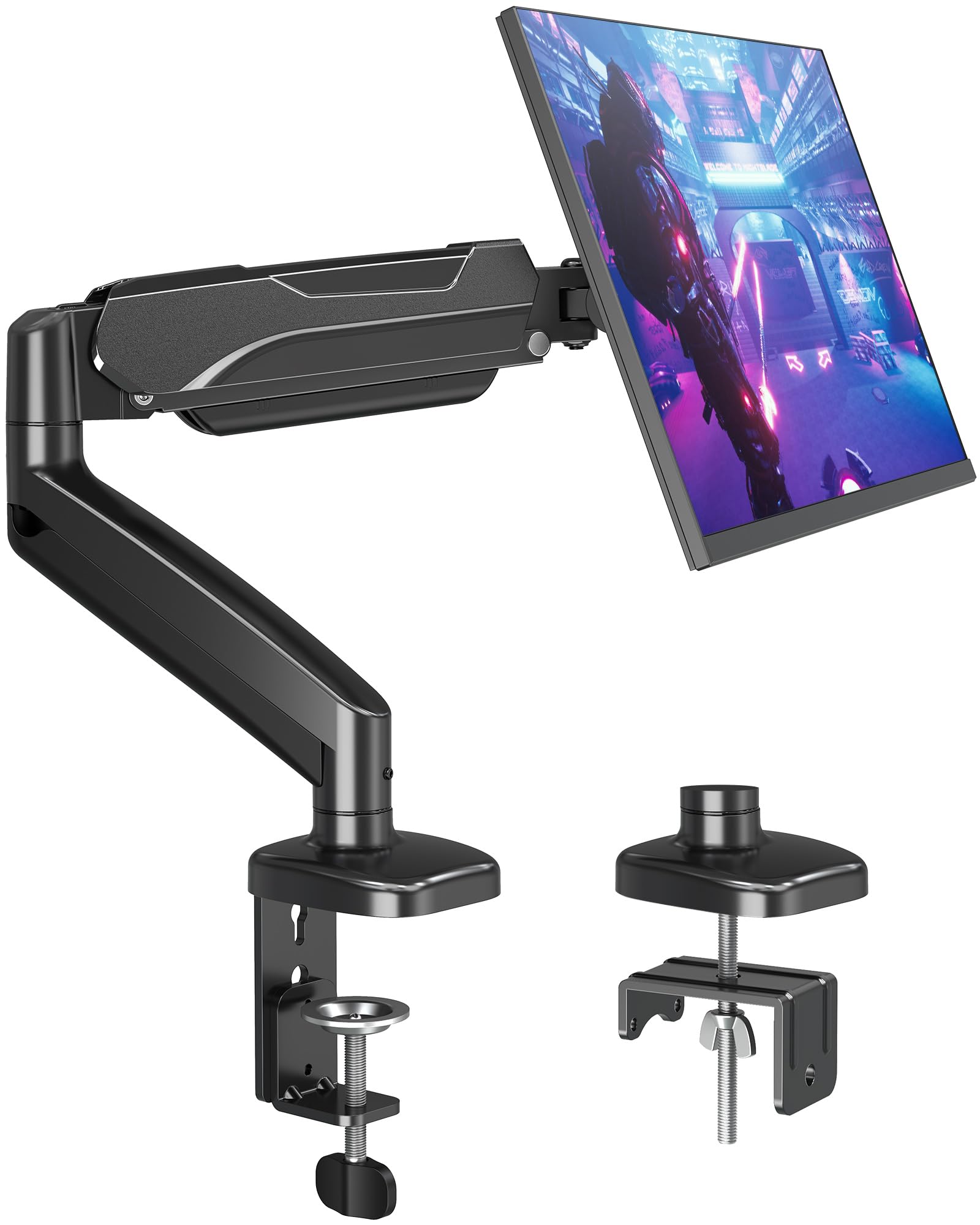 Single Monitor Desk Mount Holds Screen up to 32 inch, Height Adjustable Monitor Arm, Full Motion Computer Monitors Stand with Clamp/Grommet Base, VESA Mounts Fit 4.4-17.6lbs Computer, Black