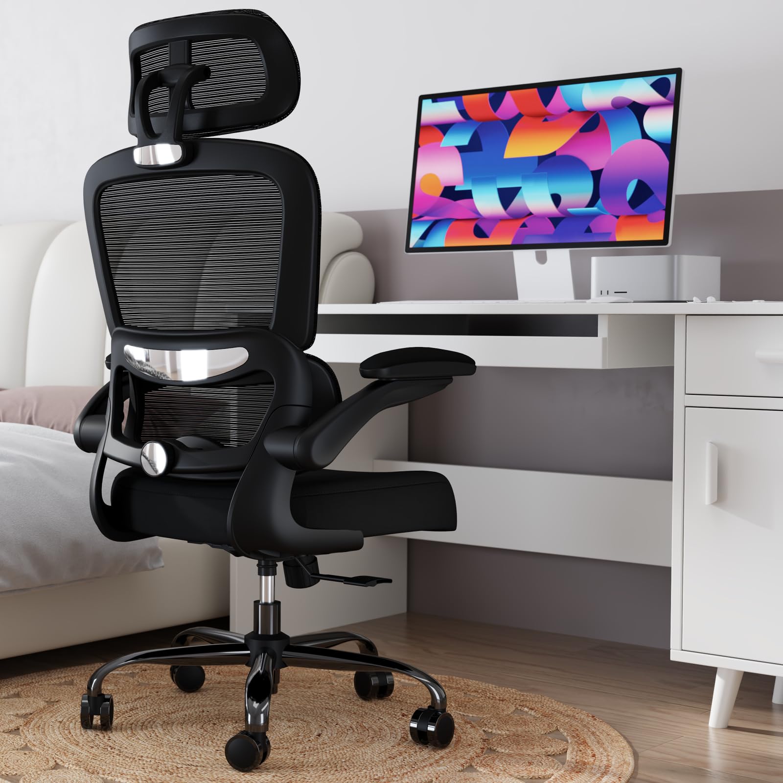 Office Chair Ergonomic Desk Chair, 330 LBS Home Mesh Office Desk Chairs with Wheels, Comfortable Gaming Chairs (Black)
