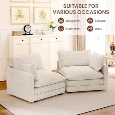 78'' Sectional 2 Seat Cloud Loveseat with 2 Throw Pillows, Modern Corduroy Love Seat, Cozy Sofa for Living Room, Office and Bedroom, Beige