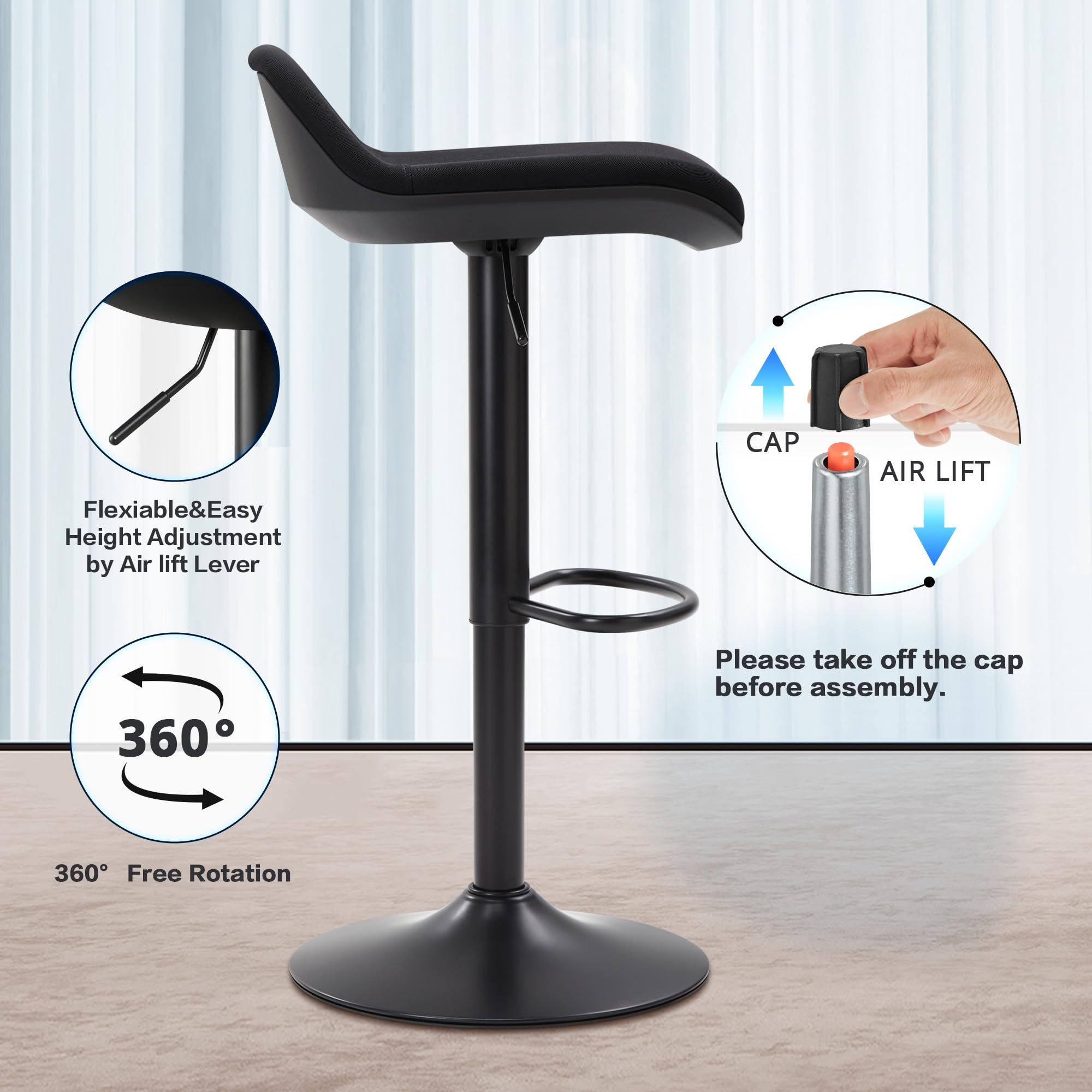 Standing Desk Stool, Height Adjustable Standing Desk Chair, Ergonomic Sit Stand Stool with Footrest, 360° Swivel Leaning Stools for Office Home (Black)