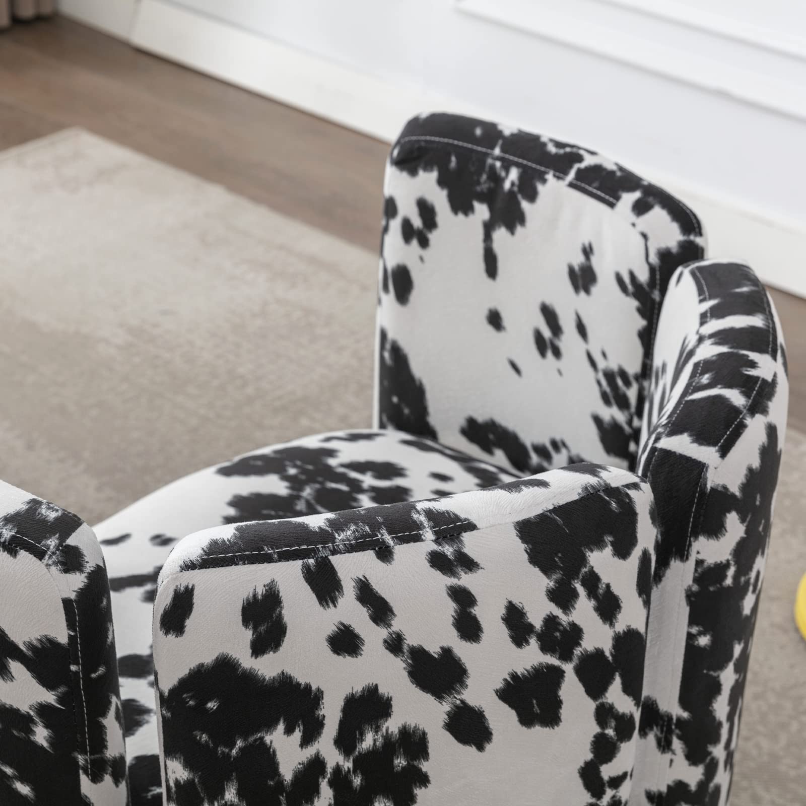 Velvet Accent Chairs Set of 2 Unique Barrel Upholstered Chair with Circular Backrest Modern Design Cute Side Decorative Chairs for Living Room/Lounge/Bedroom/Reading Room,Cow
