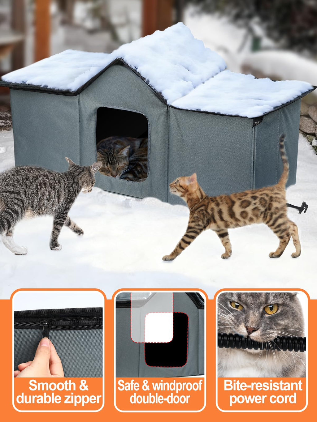 Weatherproof Heated Cat Houses for Outdoor Cats - Insulated Cat Shelter for Winter with Thermostatic Heating Pad and Escape Door, Warm Outside Pet House Gift for 3-4 Feral Cats (X-Large)
