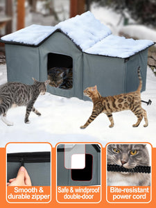 Weatherproof Heated Cat Houses for Outdoor Cats - Insulated Cat Shelter for Winter with Thermostatic Heating Pad and Escape Door, Warm Outside Pet House Gift for 3-4 Feral Cats (X-Large)