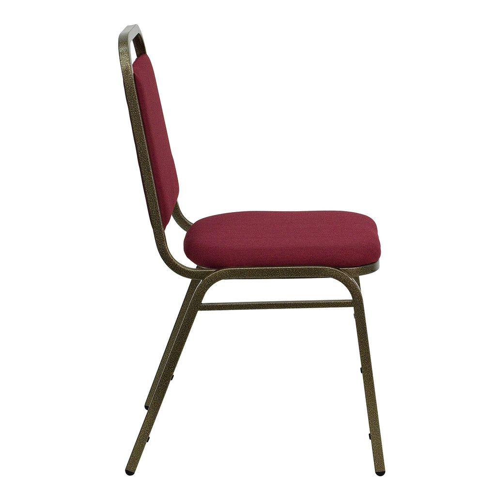 Trapezoidal Back Fabric Upholstered Stackable Banquet Chair, Multipurpose Stacking Chair with Padded Seat and Back, Burgundy/Gold