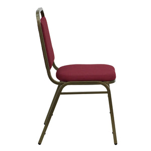 Trapezoidal Back Fabric Upholstered Stackable Banquet Chair, Multipurpose Stacking Chair with Padded Seat and Back, Burgundy/Gold