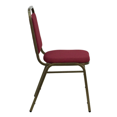 Trapezoidal Back Fabric Upholstered Stackable Banquet Chair, Multipurpose Stacking Chair with Padded Seat and Back, Burgundy/Gold