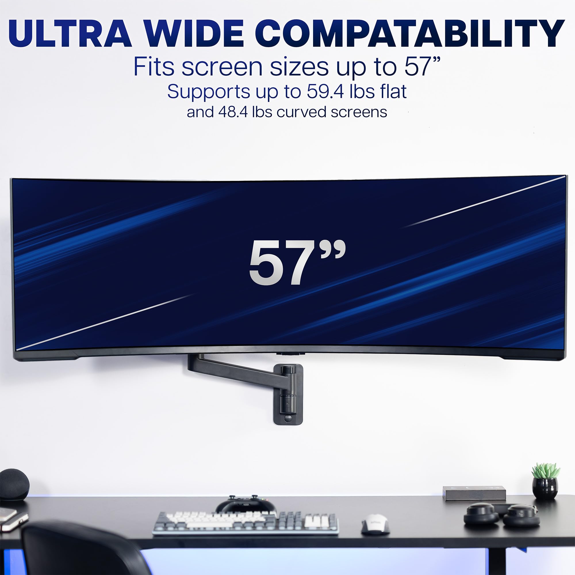VIVO Ultrawide Monitor Wall Mount for up to 57 inch Screens, Holds 59.4 lbs, TV and Monitor Arm Designed for Samsung Odyssey Ark, Neo G9, ViewFinity S9, and More, Black, MOUNT-G57