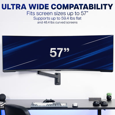 VIVO Ultrawide Monitor Wall Mount for up to 57 inch Screens, Holds 59.4 lbs, TV and Monitor Arm Designed for Samsung Odyssey Ark, Neo G9, ViewFinity S9, and More, Black, MOUNT-G57