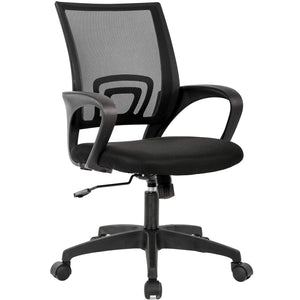 Ergonomic Office Chair | Mid-Back Swivel Desk Chair | Breathable Backrest & Lumbar Support | Adjustable Height | Sponge Seat | Rolling Wheels | Black | for Adults & Women