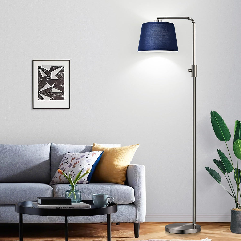 Dimmable Floor Lamp, 1000 Lumens LED Edison Bulb Included, Brushed Nickel Arc Standing Tall Floor Lamp with Blue Shade for Living Room Bedroom Office Dining Room