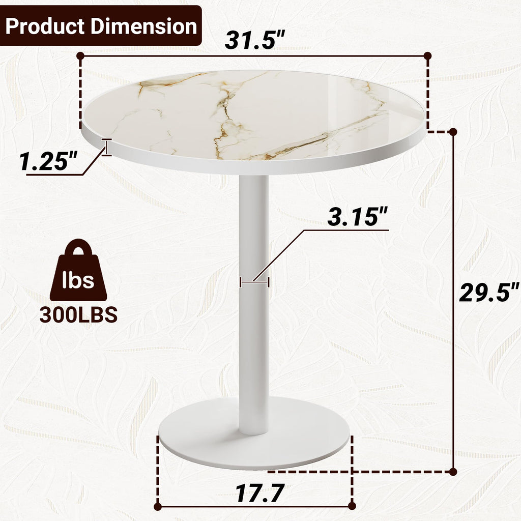 31.5" Tulip Table,Round Kitchen Dining Table for 2-4 with Thick Sintered Stone Top,Titanium Golden Pedestal Base,Heat-Resistant,Bistro Table for Dining Room,Café,Small Space（Amber Rift）