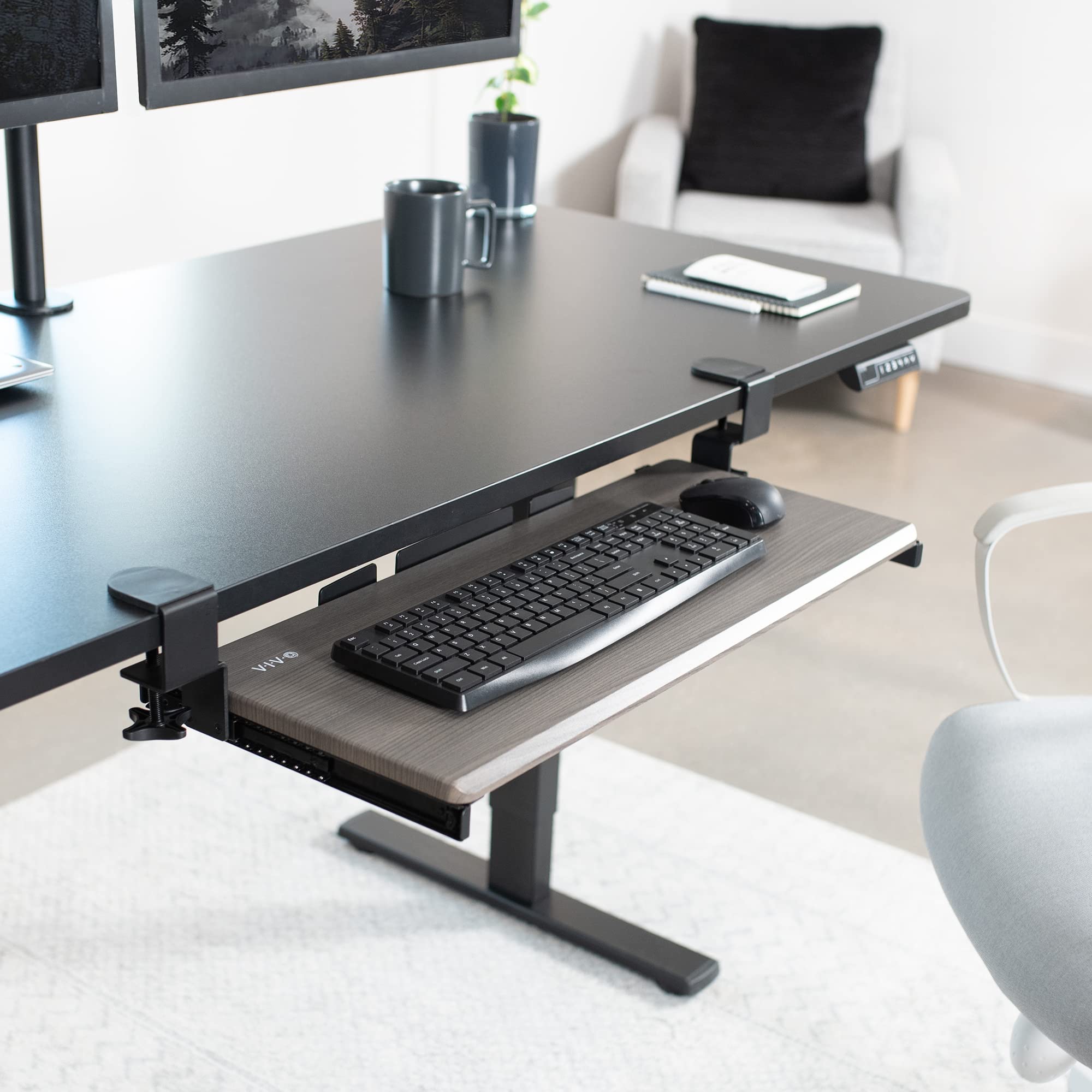 Large Clamp-on Computer Keyboard and Mouse Under Desk Slider Tray, 27 x 11 inch Pull Out Platform Drawer, Gray, MOUNT-KB05GY