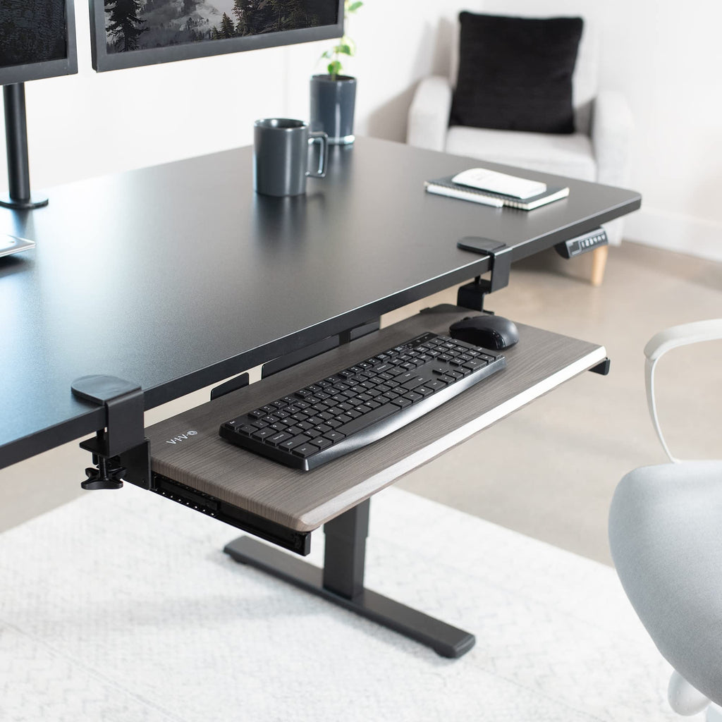 Large Clamp-on Computer Keyboard and Mouse Under Desk Slider Tray, 27 x 11 inch Pull Out Platform Drawer, Gray, MOUNT-KB05GY