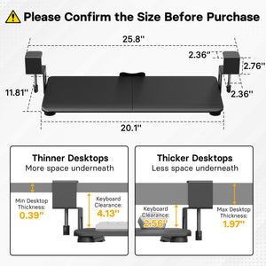 KMT01-PJ Under Desk Keyboard Tray, Pull-Out Keyboard & Mouse Platform with C-Clamp, 20 x 11.8 in Space-Saving Ergonomic Slide-Out Drawer, Black
