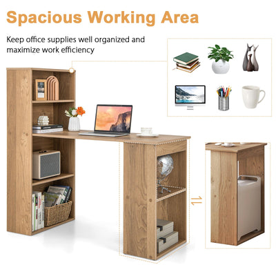 Computer Desk with Bookshelf, Writing Study Desk with Storage Shelves & CPU Stand, Modern Compact Computer Workstation for Home & Office, Space-Saving Design(Natural)