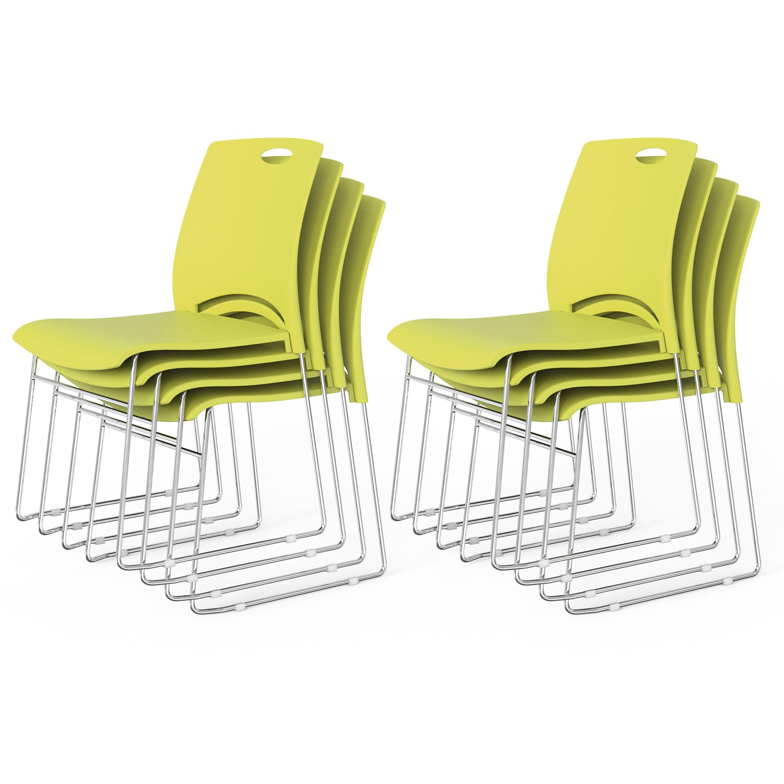 Stacking Chairs Set of 8 Stackable Office Chairs with Metal Sled Base, Ergonomic Plastic Seat, Stacking Chairs for Waiting Room Break Room Banquet Guest, Green