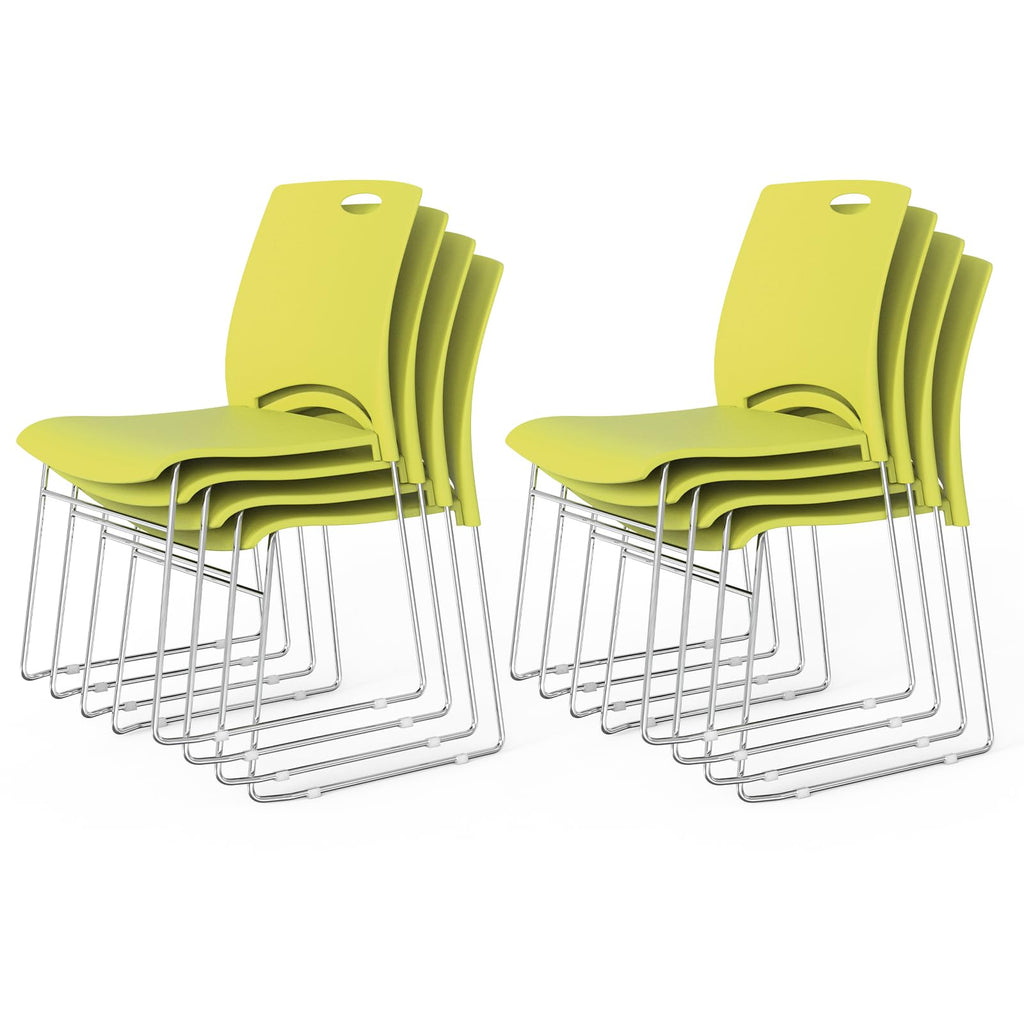 Stacking Chairs Set of 8 Stackable Office Chairs with Metal Sled Base, Ergonomic Plastic Seat, Stacking Chairs for Waiting Room Break Room Banquet Guest, Green
